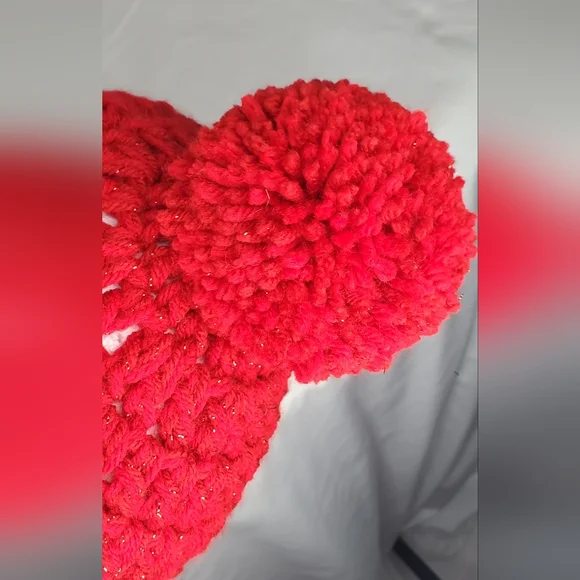 Handmade Red Crochet Beanie with Pom Pom - Picture 5 of 5